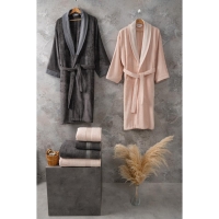 Altınbaşak Bambu Bornoz Seti Flame Gris Peach