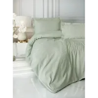 Cotton Box Stripe Elegant Adaçayı Çift Kişilik Saten Nevresim Takımı