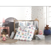 Hobby Felix Pembe Mavi Poplin Bebek Nevresim Takımı