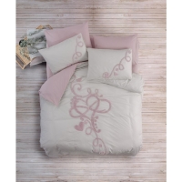 Cotton Box Puff Nakışlı Ranforce Çift Kişilik Anneler Günü Nevresim Takımı Bellini Pembe