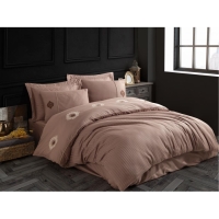 Hobby Elegant Nakışlı Pamuk Saten Çift Kişilik Nevresim Takımı Olimpos Kahve