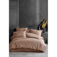 Clasy Çizgili Tek Kişilik Saten Nevresim Takımı Tarçın