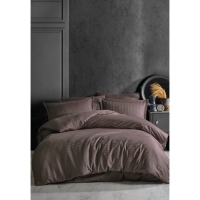 Clasy Çizgili Tek Kişilik Saten Nevresim Takımı Koyu Kahve