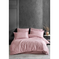 Clasy Çizgili Tek Kişilik Saten Nevresim Takımı Pudra