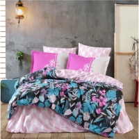 Hobby Kingsize Poplin Nevresim Monstera Fuşya