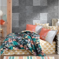 Hobby Kingsize Poplin Nevresim Monstera Oranj