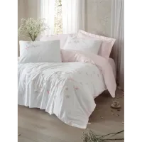 Cotton Box 3D Nakışlı Çift Kişilik Saten Nevresim Takımı Charming Pudra