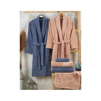 Hobby Puga Bornoz Seti Şeftali İndigo