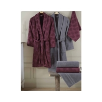 Hobby Talya Bornoz Seti Fuşya K.Gri