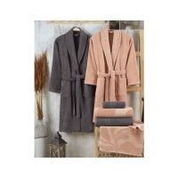 Hobby Puga Bornoz Seti Şeftali K.Gri