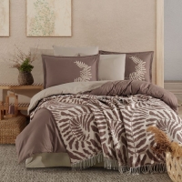 Clasy Çift Kişilik Battaniyeli Nevresim Takımı Liora V2 Kahve