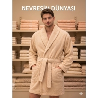 Nevresim Dünyası Pamuklu Tek Bornoz Bej  M Beden