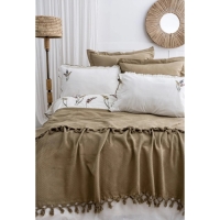 Şaheser Home Collection Eveline Haki Nevresimli Pike Takımı, %100 Pamuk, Püsküllü Nevresimli Pike Seti, Nakışlı Pike Takımı