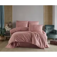 Hobby Premium Deluxe 300TC Çift Kişilik Saten Nevresim Takımı Plain Pudra