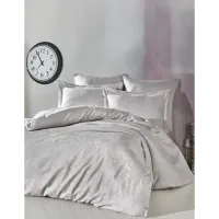 Şaheser Home Collection Jakarlı Saten Çift Kişilik Nevresim Takımı Lucio A.Gri