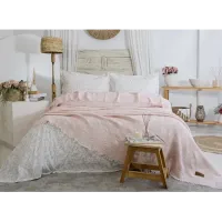 Şaheser Home Collection Müslin Yatak Örtüsü Çift Kişilik Pamela Pudra