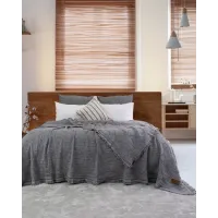 Şaheser Home Collection Müslin Yatak Örtüsü Çift Kişilik Oscar K.Gri