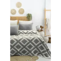 Şaheser Home Collection  Müslin Yatak Örtüsü Seti Çift Kişilik Sonia Antrasit