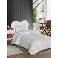 Nevresim Dünyası Tek Kişilik Çizgili Saten Nevresim Takımı Beyaz